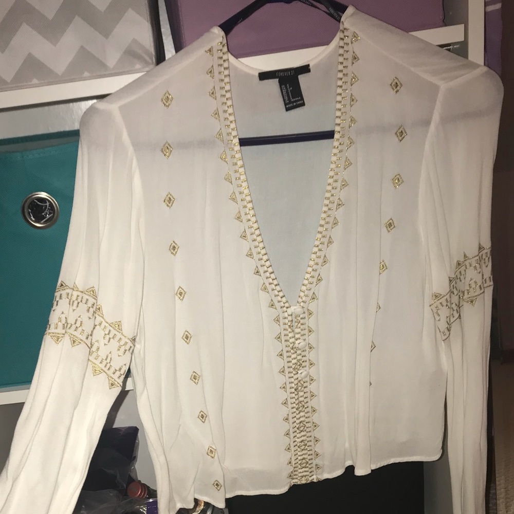 White mesh and gold f21 top